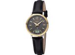 Regent Leder Damen Uhr Armbanduhr Quarz schwarz Funkuhren D2URFR283