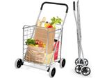Costway Carrello Spesa Pieghevole, Carrello Spesa Su Ruote, Portata 45 Kg, Capacità 83 Litri, Carrello Portatile A Mano, Carrello Multiuso Per Lavanderia, Spesa, Bagagli (Argento)