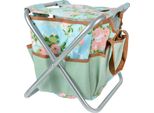 Esschert Design Sedia Per Attrezzi Da Giardino Con Stampa Di Rose E Iuta