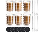 Set Di 6 Bicchieri Da Latte Macchiato, A Doppia Parete, 350 Ml, Caraffa Thermos In Vetro Borosilicato, Tazze Da Espresso A Spirale, Tazze Da Caffè, Bicchieri Da Bere, Tazze Da Cappuccino, Tazze Da Gelato, Vetro, 6 Cucchiai.