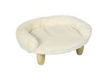 Fortuna Lai Comodo Divano Per Animali Domestici Design Rialzato Divano Per Cani Divano Per Gatti Flanella Crema 47X40X20 Cm Con Gambe In Legno Per Animali Domestici