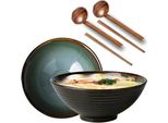 Set Di Ciotole Da Ramen In Ceramica Giapponese - 2 Pezzi - 1200 Ml - Con Cucchiaio E Bacchette - Per Muesli, Zuppa, Insalata E Pasta