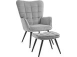 Fortuna Lai Poltrona Con Poggiapiedi, Poltrona Lounge Poltrona Relax Poltrona Imbottita Effetto Velluto Poltrona Tv Sedia Da Pranzo Fino A 120 Kg Grigio Chiaro