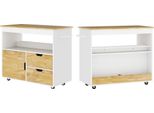 Carrello Da Cucina Fortuna Lai Carrello Di Servizio Con Piano Di Lavoro, Cassetti, Carrello Con Armadio Da Cucina Con Porta Soft-Close, Maniglia, Isola Da Cucina Con Vano Aperto Per Ufficio, 107X50X85 Cm, Rovere