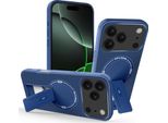 Custodia Magnetica Per Iphone 17 Pro, Design In Fibra Di Carbonio, Custodia Ibrida In Tpu Con Supporto Blu