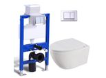 Set Completo Per Wc A Parete - Cassetta Di Scarico Da 82 Cm + Wc Sospeso + Placca Di Spinta Rettangolare Cromata Horow