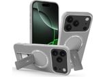 Custodia Magnetica Per Iphone 17 Pro, Design In Fibra Di Carbonio, Custodia Ibrida In Tpu Con Supporto Grigio