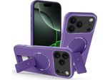 Custodia Magnetica Per Iphone 17 Pro, Design In Fibra Di Carbonio, Custodia Ibrida In Tpu Con Supporto Viola