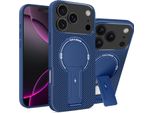 Custodia Magnetica Per Iphone 17 Pro Max, Design In Fibra Di Carbonio, Custodia Ibrida In Tpu Con Supporto Blu