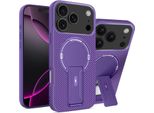 Custodia Magnetica Per Iphone 17 Pro Max, Design In Fibra Di Carbonio, Custodia Ibrida In Tpu Con Supporto Viola