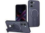 Custodia Magnetica Per Xiaomi Poco X7 Pro, Design In Fibra Di Carbonio, Custodia Ibrida In Tpu Con Supporto Blu