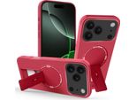 Custodia Magnetica Per Iphone 17 Pro, Design In Fibra Di Carbonio, Custodia Ibrida In Tpu Con Supporto Rosso