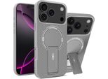 Custodia Magnetica Per Iphone 17 Pro Max, Design In Fibra Di Carbonio, Custodia Ibrida In Tpu Con Supporto Grigio