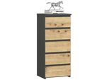 Comò CL5 40 Cm Grigio Grafite E Rovere Artisan Con 5 Cassetti E Montaggio Facile
