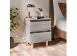 The Living Store Comodino Con Gambe In Legno Massiccio Grey Sonoma 40X35X50 Cm