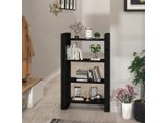 The Living Store Libreria/Divisorio Nero 80X35X125 Cm In Legno Di Pino Massiccio
