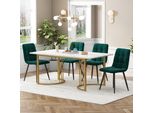 Flieks Gruppo Da Pranzo Tavolo Con 4 Sedie Da Pranzo, Gruppo Di Sedute Tavolo Da Cucina 5 Pezzi, Tavolo Da Cucina Con 4 Sedie Da Pranzo, Sedia Con Rivestimento In Velluto, Verde Oro