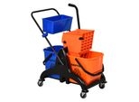 Homcom Carrello Per Il Lavaggio Carrello Per La Pulizia Professionale Pressa Per La Cottura 2 Secchi + Magazzino Arancione Blu