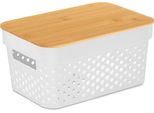 Contenitore In Plastica Con Coperchio In Bambù, 26 X 17,5 X 12,5 Cm, Bianco