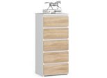 Comò 40 Cm In Bianco Rovere Sonoma Con 5 Cassetti Per Camera Da Letto E Cameretta