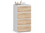Comò Elegante CL4 In Rovere Bianco E Sonoma Con 4 Cassetti 40 Cm Di Larghezza 74 Cm Di Altezza 35 Cm Di Profondità
