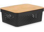Contenitore In Plastica Con Coperchio In Bambù, 36 X 26 X 14 Cm, Nero