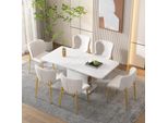 Set Di 6 Sedie Da Pranzo Abrihome, Sedia Imbottita Con Schienale E Gambe In Metallo, Sedia Da Cucina, Seduta In Velluto, Beige