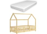 Letto Per Bambini 'Sisimiut' In Look Casa Con Materasso E Protezione Anticaduta In Legno Di Pino 70 X 140 Cm Colori Legno