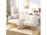 Divano Merax A Due Posti Con Funzione Letto, Divano Letto Con Schienale E Braccioli Regolabili, Rivestimento In Velluto, Zona Notte 215×81,5 Cm, Bianco