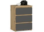 Comò Elegante CL3 In Rovere Artisanale Con Frontali Grigi E 3 Cassetti