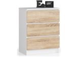 Comò Elegante 60 Cm Bianco E Rovere Sonoma Con Tre Cassetti Per Pratico Stoccaggio