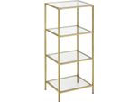 Vasagle Scaffale In Vetro A 4 Livelli, Espositore Per Libreria In Vetro Temperato, Facile Da Montare, Per Bagno, Soggiorno, Camera Da Letto, Ufficio, Dorato