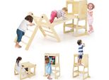 Costway Triangolo Di Arrampicata Con Scivolo, Struttura Per Arrampicata Indoor 7 In 1 Per Bambini Da 3 Anni (Natura)