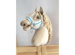 Cavezza Regolabile Per Cavallo Hobby Horse A3 Blu Con Pelo Bianco