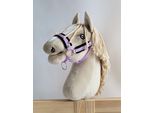 Cavezza Regolabile Per Cavallo Hobby Horse A3 Viola Con Pelliccia Nera