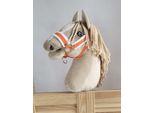 Cavezza Regolabile Per Cavallo Hobby Horse A3 Arancio Con Pelo Bianco