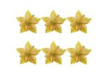 Set Di 6 Fiori Di Natale Glitterati, Giallo 9 Cm, Per Ghirlanda E Decorazioni Festive, 6 Pezzi