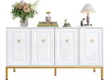 Credenza Aiorber, Mobile Contenitore Lucido, Maniglie E Gambe Dorate, Con Ripiani. 140×80×40 Cm