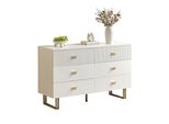 Aiorber Credenza Moderna Con 6 Cassetti In Bianco E Oro - Elegante Design In Mdf Con Gambe In Acciaio Per Camera Da Letto E Soggiorno