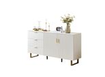 Aiorber Credenza Moderna Con 2 Ante E 3 Cassetti - 160 Cm Mobile In Mdf Bianco Con Maniglie Dorate E Gambe In Acciaio Marrone Per Un'archiviazione Elegante