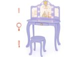 Costway Tavolo Da Trucco Per Bambini Con Sgabello, Tavolo Da Toeletta Con Illuminazione, Specchio, Tavolo Cosmetico In Legno, Set Da Trucco Per Bambini Da 3+, Viola