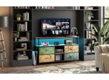 Porta Tv Con Illuminazione A Led, 4 Cassetti In Tessuto Con 2 Vani A Giorno, 108 X 29,8 X 76,8 Cm