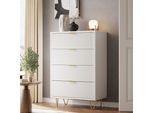 Cassettiera Moderna Bianca Con 4 Cassetti, Gambe E Maniglie Dorate, 91 X 34 X 60 Cm