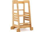 Costway Torre Di Apprendimento Per Bambini In Bambù, Sgabello Con 4 Altezze E Ringhiera Di Sicurezza, Scala A Gradini Fino A 70 Kg, Sgabello Per Bambini Da 1+, Natura