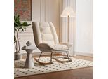 Sedia A Dondolo Ergonomica Con Cuscini Beige E Struttura Grigia - Design Moderno, Lino