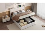 Letto Matrimoniale 160 X 200 Cm Con Connessione Usb E Vano Portaoggetti, Con Testata, Beige