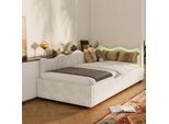 Letto Imbottito 90 X 200 Cm, Divano Letto Con Contenitore, Illuminazione Led E Rete A Doghe, Velluto, Beige