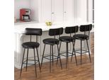 Set Di 4 Sgabelli Da Bar Con Schienale E Seduta Imbottita, Finto Cuoio, Altezza 65 Cm, Nero