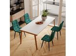 Set Di 4 Sedie Da Pranzo, Seduta In Velluto, Gambe In Metallo Nero Con Schienale, Verde