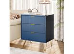 Cassettiera Con Gambe E Maniglie In Metallo Dorato, Robusta E Durevole, Con 3 Cassetti, Blu